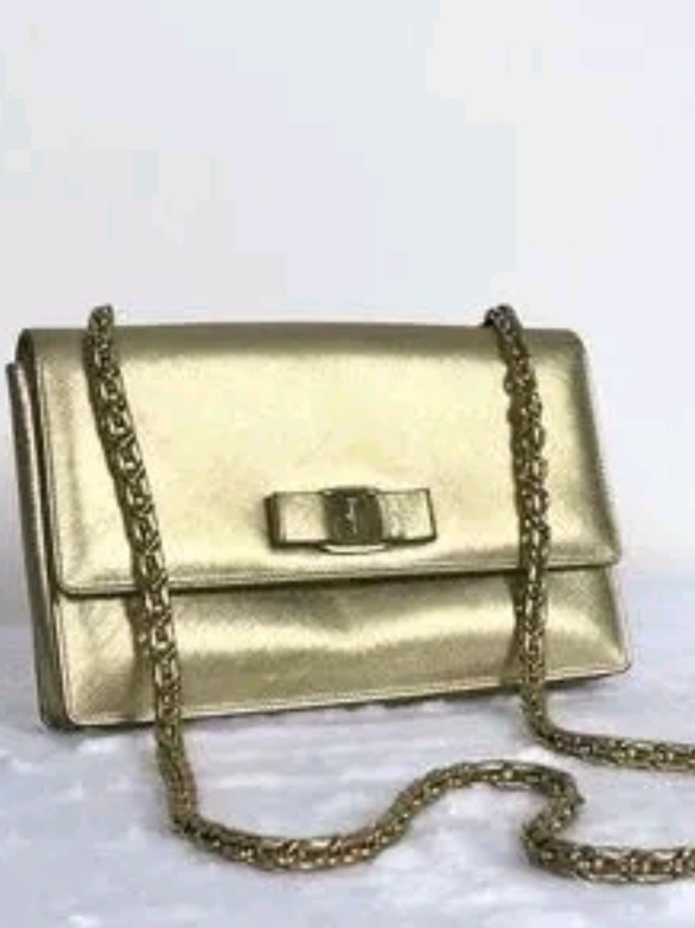 Salvatore Ferragamo Bow Gold Chain Shoulder Crossbody Authentic